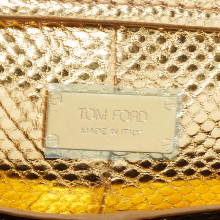 مملوكة مسبقًا Tom Ford Gold Sequins and Karung Leather Mini Zip Embellished Shoulder Bag 