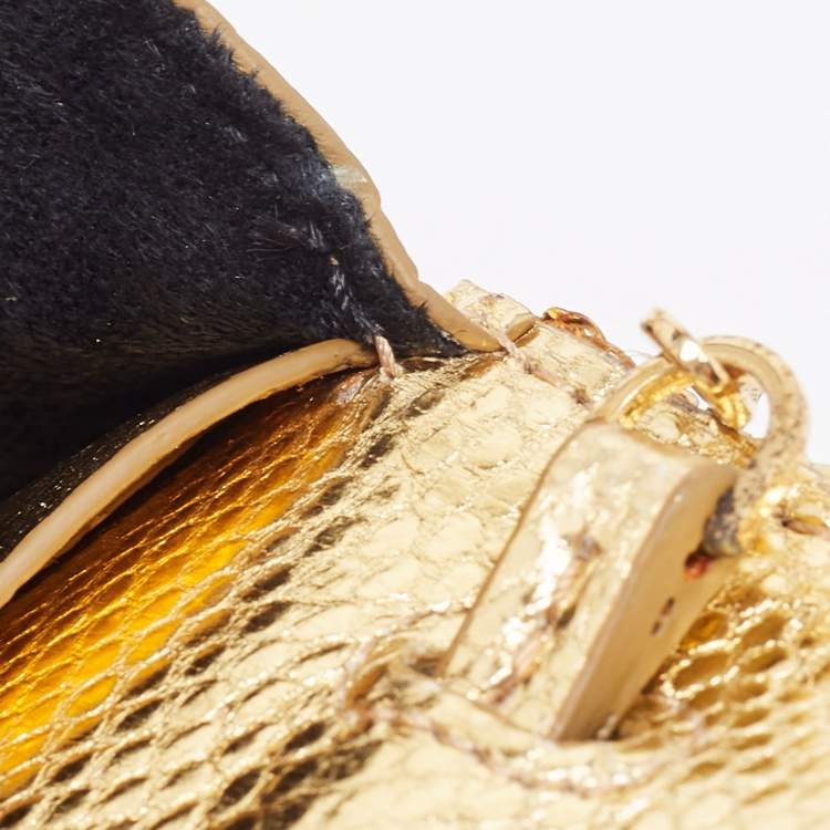 مملوكة مسبقًا Tom Ford Gold Sequins and Karung Leather Mini Zip Embellished Shoulder Bag 