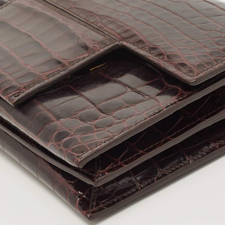 Pre Owned Tom Ford Dark Burgundy Crocodile TF Flap Top Handle Bag