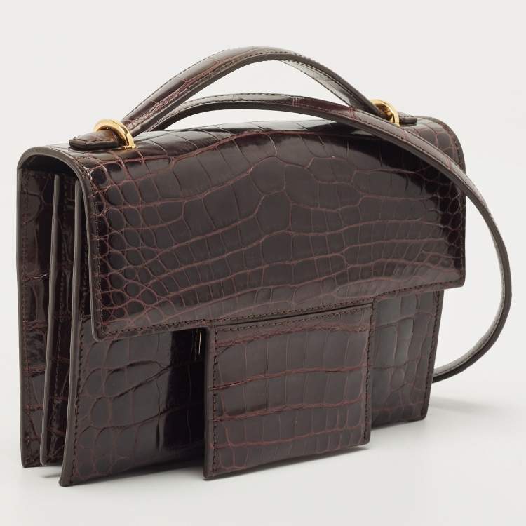 Pre Owned Tom Ford Dark Burgundy Crocodile TF Flap Top Handle Bag