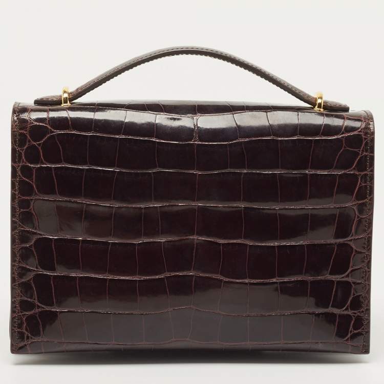 Pre Owned Tom Ford Dark Burgundy Crocodile TF Flap Top Handle Bag