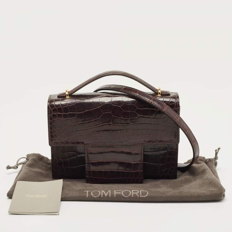 Pre Owned Tom Ford Dark Burgundy Crocodile TF Flap Top Handle Bag