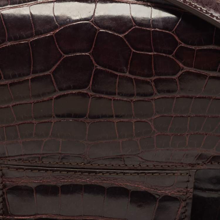Pre Owned Tom Ford Dark Burgundy Crocodile TF Flap Top Handle Bag
