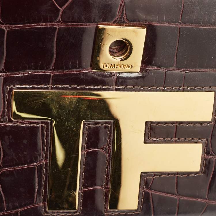 Pre Owned Tom Ford Dark Burgundy Crocodile TF Flap Top Handle Bag