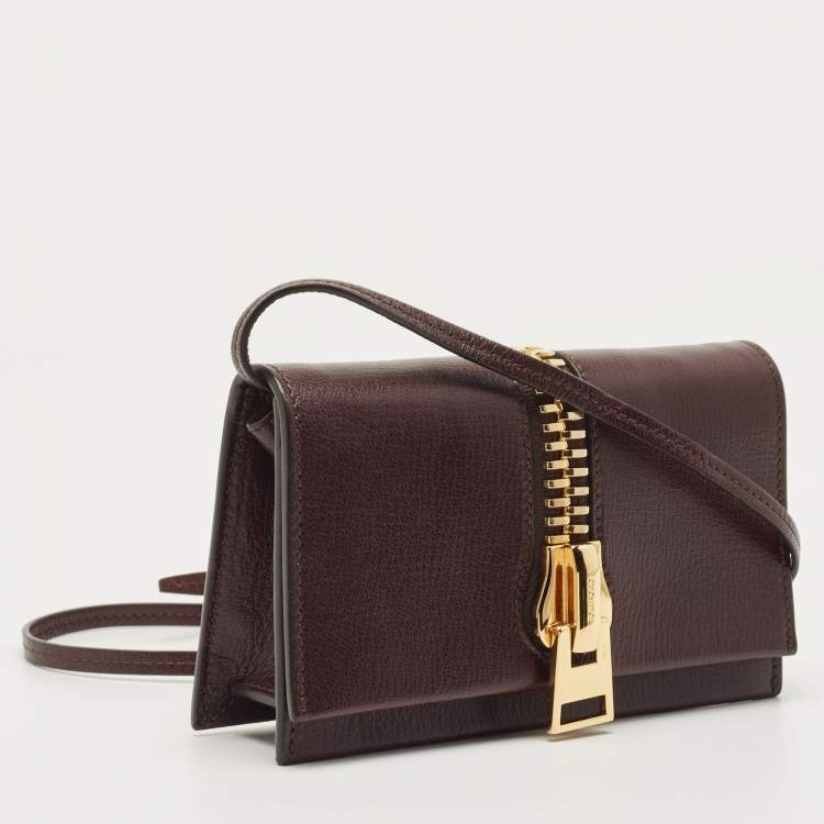 Pre Owned Tom Ford Dark Burgundy Leather Sedgwick Zip Clutch Bag