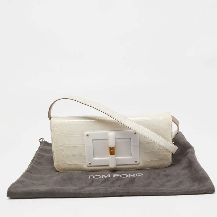 Pre Owned Tom Ford Off White Alligator Natalia Convertible Clutch
