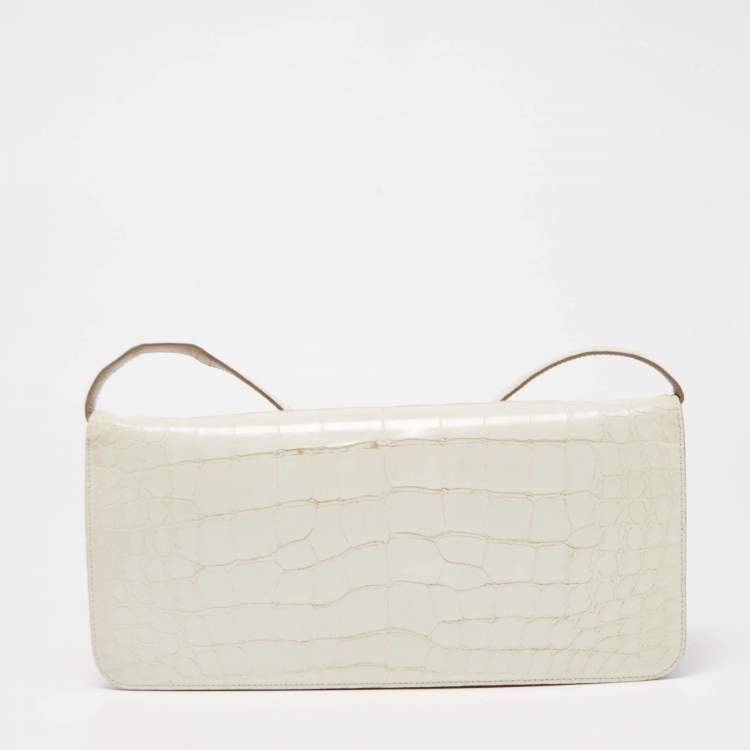 Pre Owned Tom Ford Off White Alligator Natalia Convertible Clutch