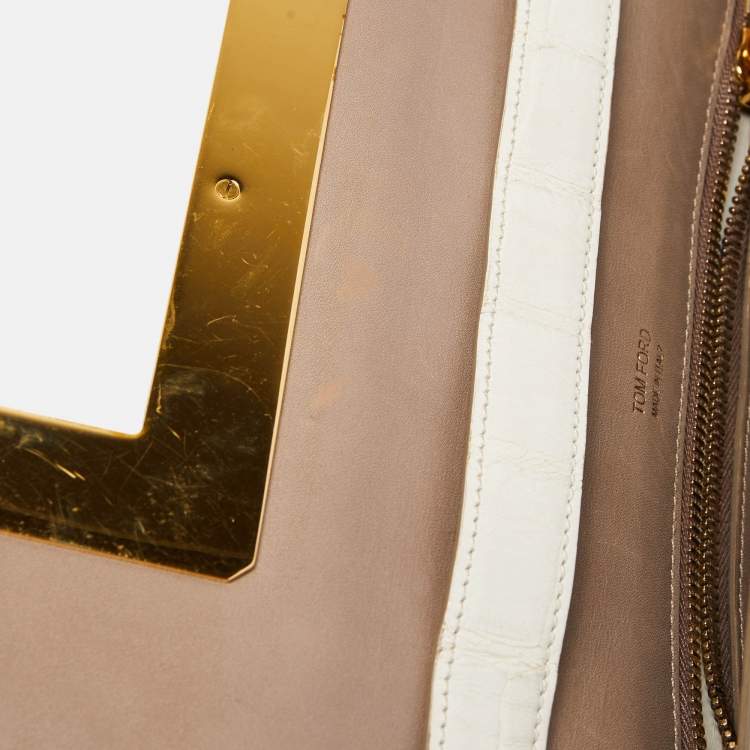 Pre Owned Tom Ford Off White Alligator Natalia Convertible Clutch