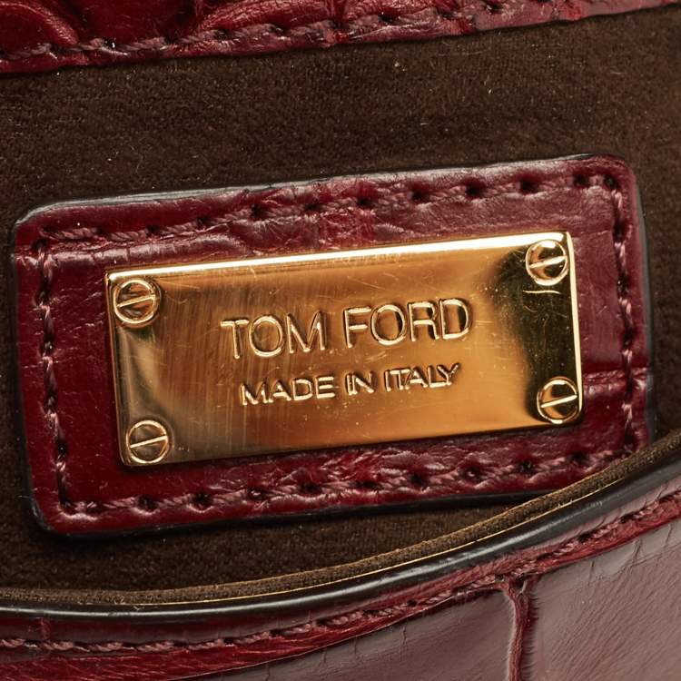 Pre Owned Tom Ford Dark Red Crocodile Mini Jennifer Crossbody Bag