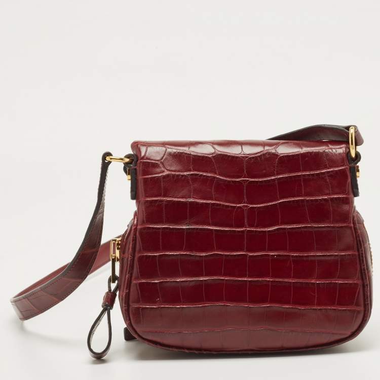 Pre Owned Tom Ford Dark Red Crocodile Mini Jennifer Crossbody Bag