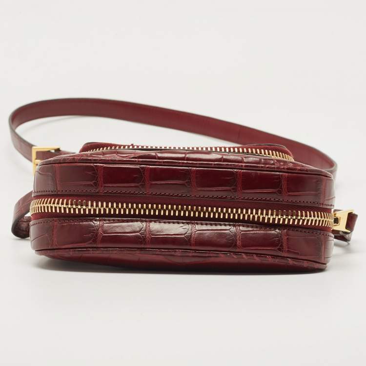 Pre Owned Tom Ford Dark Red Crocodile Mini Jennifer Crossbody Bag