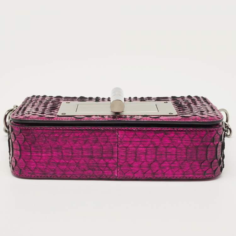 Pre Owned Tom Ford Metallic Magenta Python Medium Natalia Chain Shoulder Bag