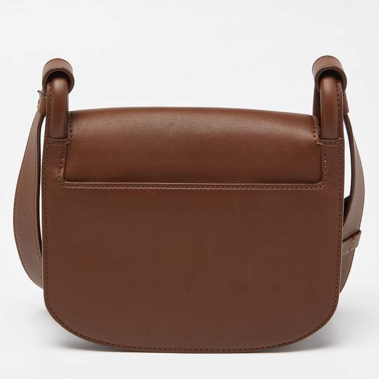 Pre Owned Tom Ford Brown Leather Twist Lock Flap Crossbody Bag