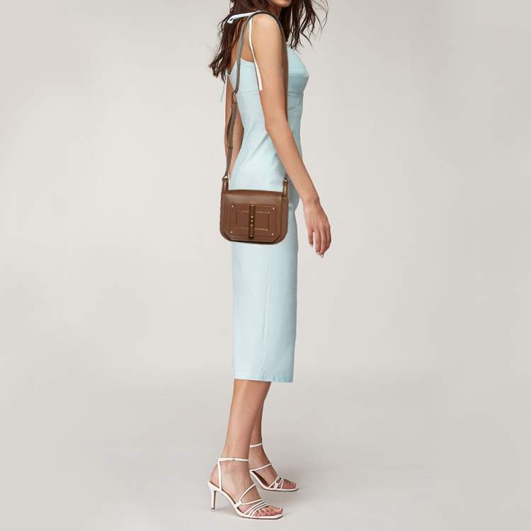 Pre Owned Tom Ford Brown Leather Twist Lock Flap Crossbody Bag