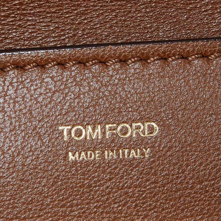 Pre Owned Tom Ford Brown Leather Twist Lock Zip Crossbody Bag