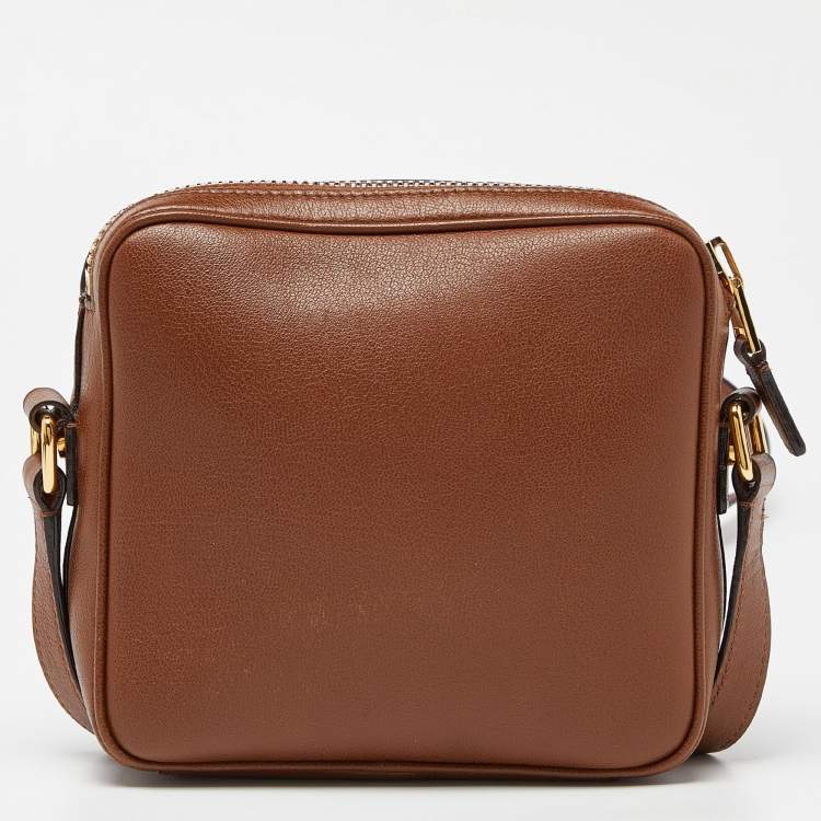 Pre Owned Tom Ford Brown Leather Twist Lock Zip Crossbody Bag