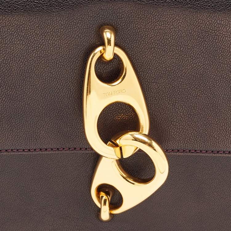 Pre Owned Tom Ford Dark Purple Leather Carine Flap Bag