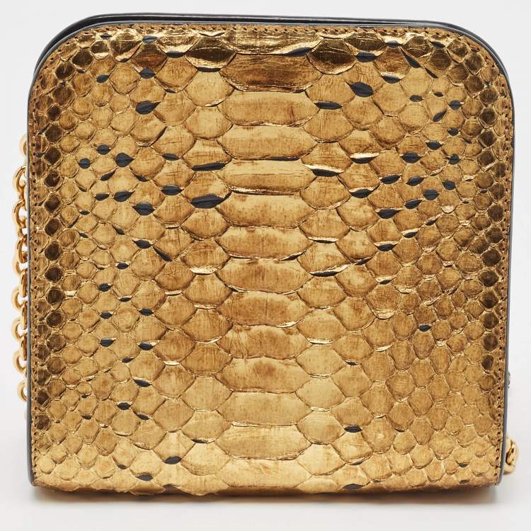 Pre Owned Tom Ford Gold Python Small T Lock Shoulder Bag