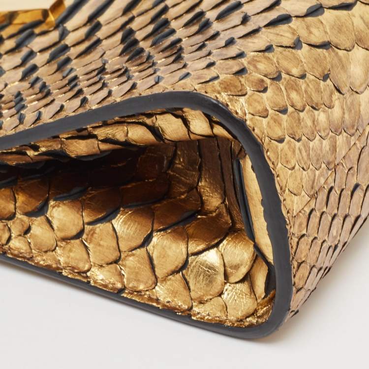 Pre Owned Tom Ford Gold Python Small T Lock Shoulder Bag