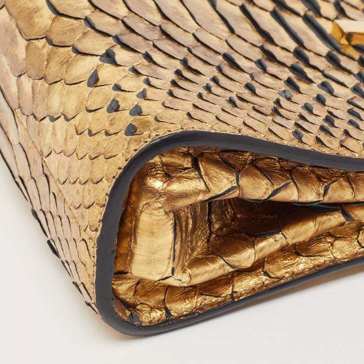 Pre Owned Tom Ford Gold Python Small T Lock Shoulder Bag
