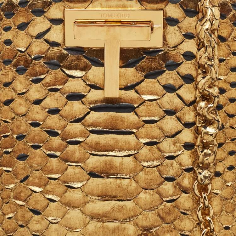 Pre Owned Tom Ford Gold Python Small T Lock Shoulder Bag