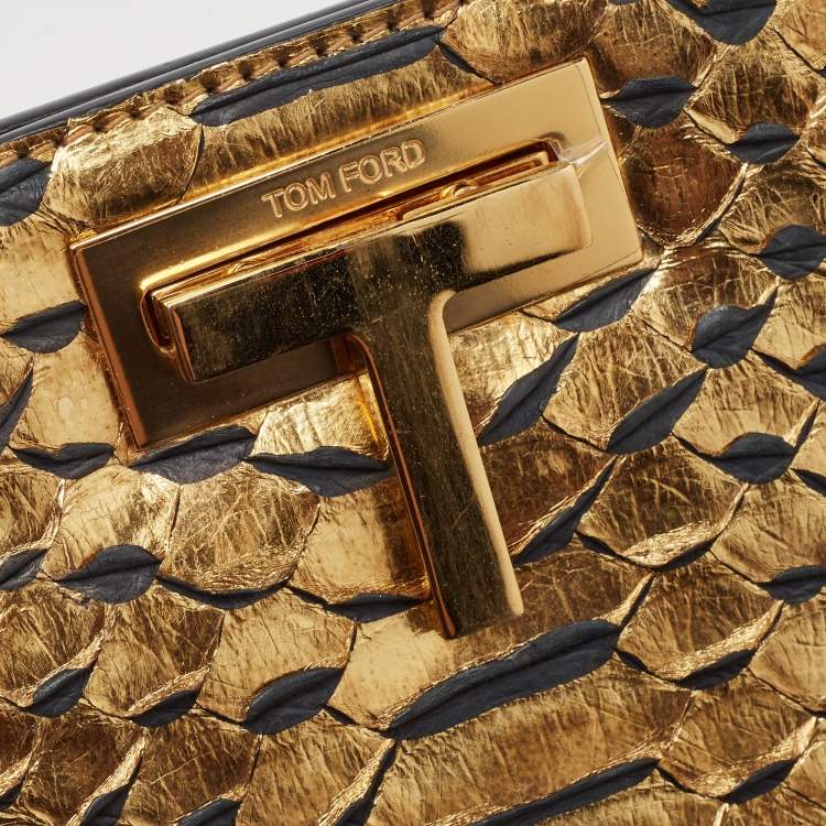 Pre Owned Tom Ford Gold Python Small T Lock Shoulder Bag