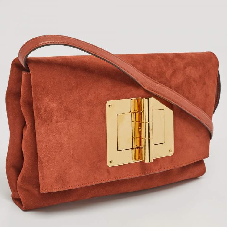 Pre Owned Tom Ford Brick Brown Suede Natalia Convertible Clutch
