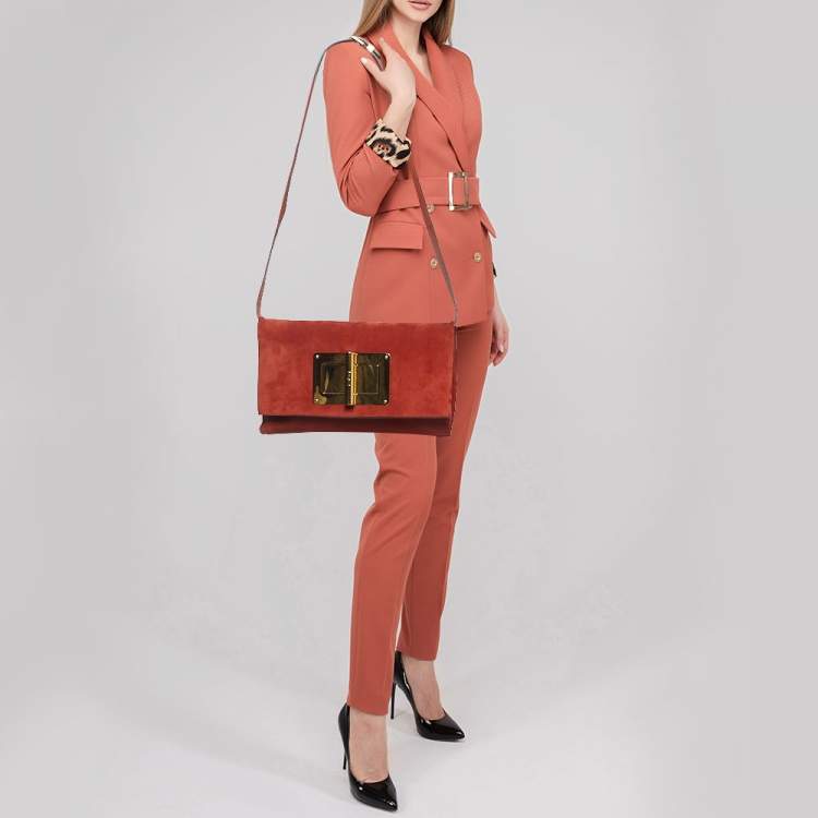 Pre Owned Tom Ford Brick Brown Suede Natalia Convertible Clutch