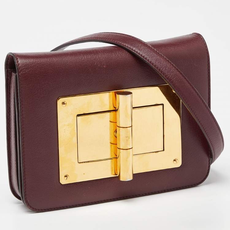 Pre Owned Tom Ford Burgundy Leather Small Natalia Crossbody Bag