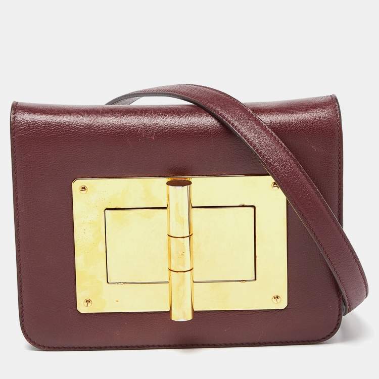 Pre Owned Tom Ford Burgundy Leather Small Natalia Crossbody Bag