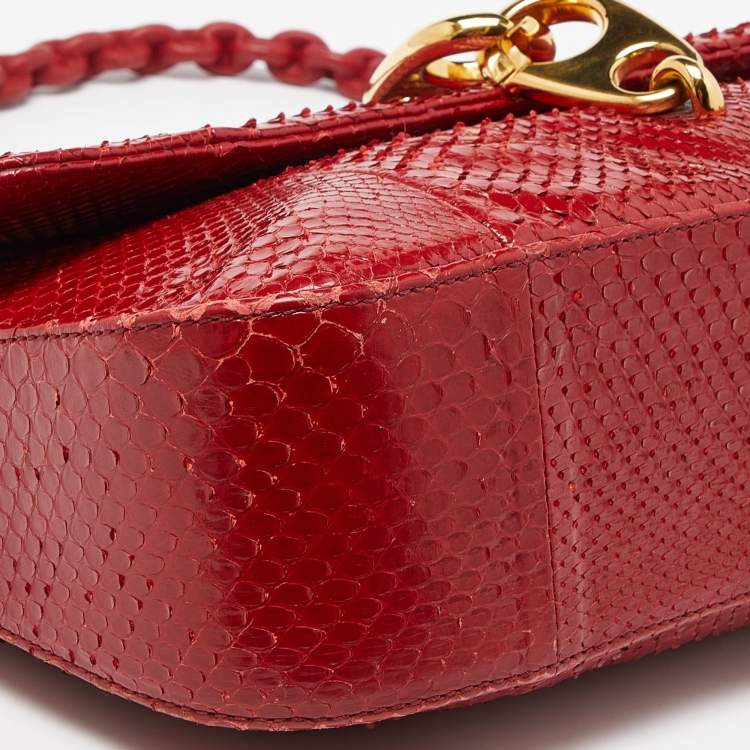 Pre Owned Tom Ford Red Python Carine Flap Shoulder Bag