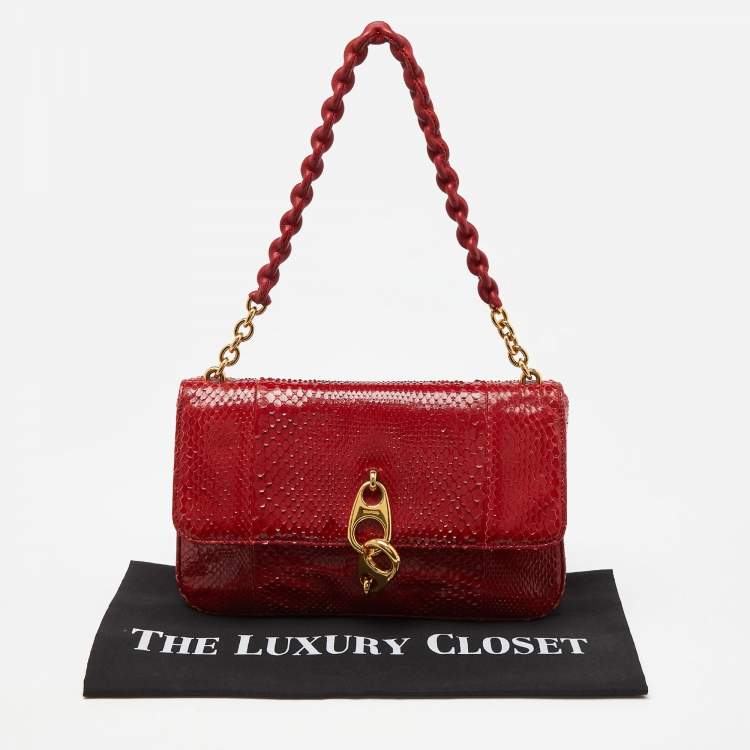 Pre Owned Tom Ford Red Python Carine Flap Shoulder Bag