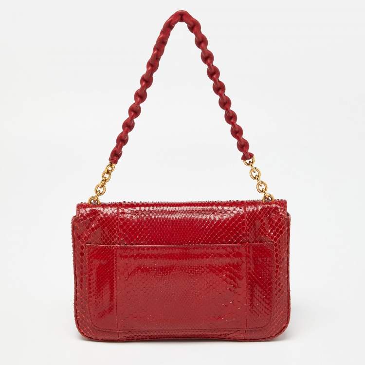 Pre Owned Tom Ford Red Python Carine Flap Shoulder Bag