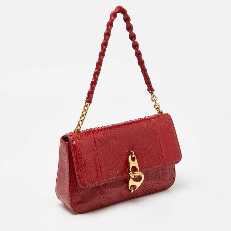 Pre Owned Tom Ford Red Python Carine Flap Shoulder Bag