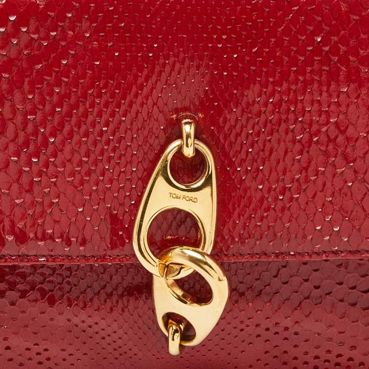 Pre Owned Tom Ford Red Python Carine Flap Shoulder Bag