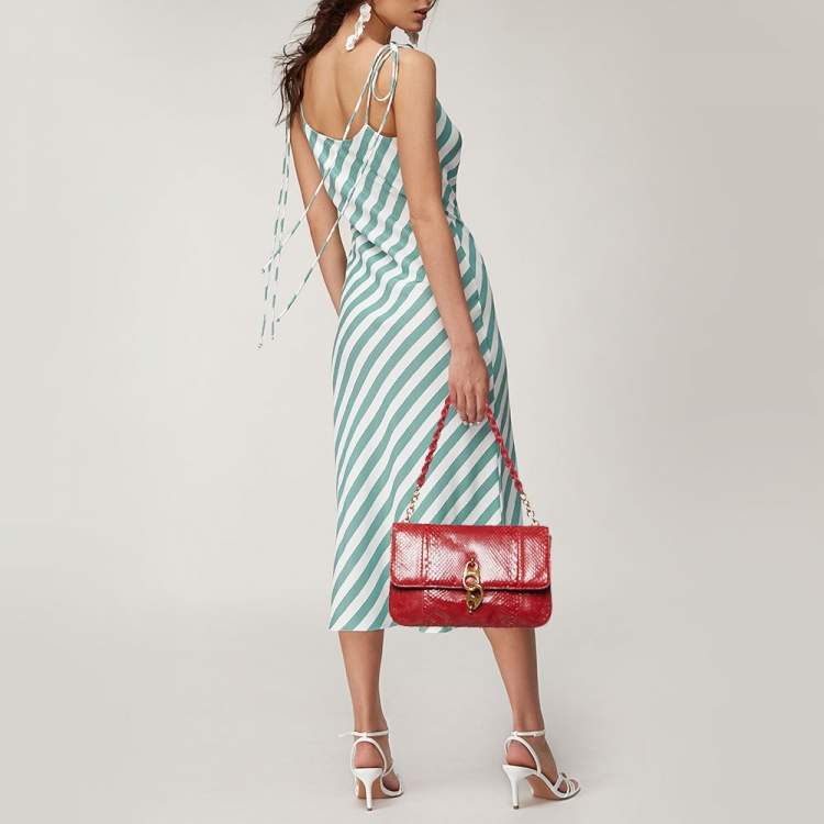 Pre Owned Tom Ford Red Python Carine Flap Shoulder Bag