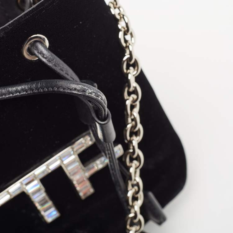 Pre Owned Tom Ford Black Velvet Mini TF Crystals Bucket Bag