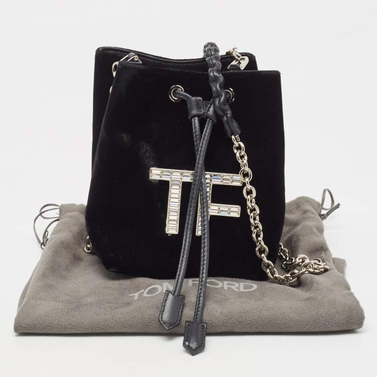 Pre Owned Tom Ford Black Velvet Mini TF Crystals Bucket Bag