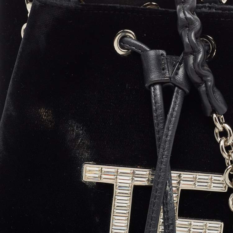 Pre Owned Tom Ford Black Velvet Mini TF Crystals Bucket Bag
