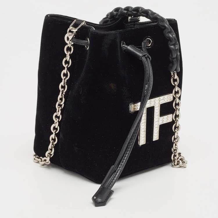 Pre Owned Tom Ford Black Velvet Mini TF Crystals Bucket Bag
