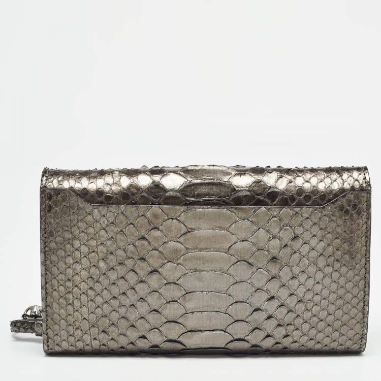 Pre Owned Tom Ford Metallic Grey Python Chain Clutch