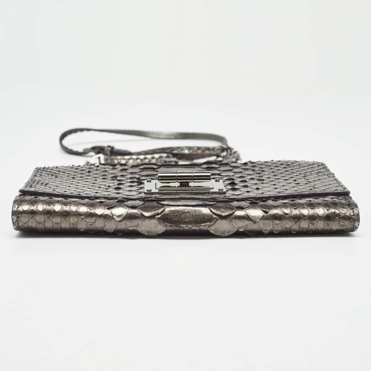 Pre Owned Tom Ford Metallic Grey Python Chain Clutch