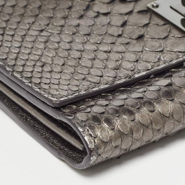 Pre Owned Tom Ford Metallic Grey Python Chain Clutch