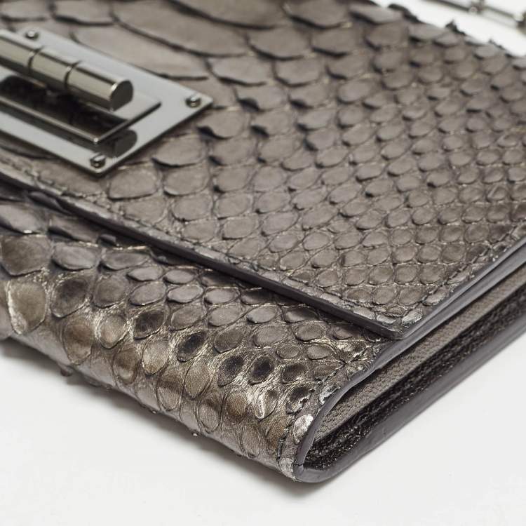 Pre Owned Tom Ford Metallic Grey Python Chain Clutch