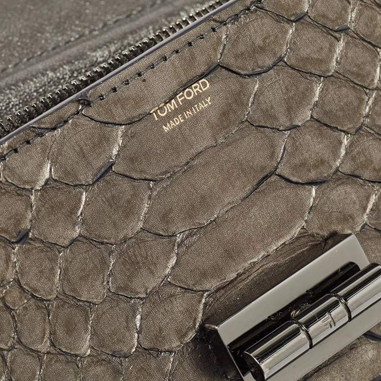 Pre Owned Tom Ford Metallic Grey Python Chain Clutch
