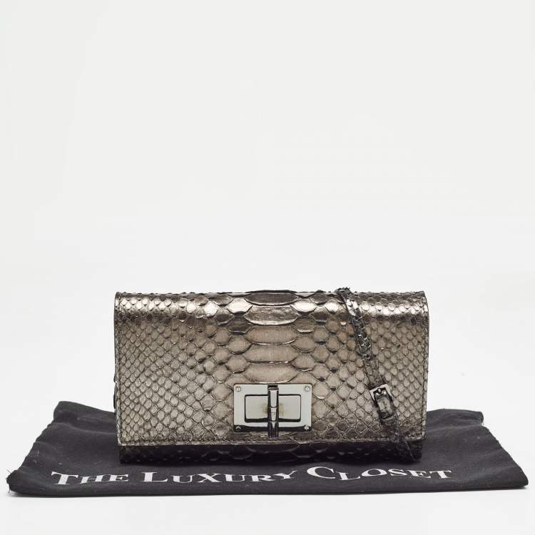 Pre Owned Tom Ford Metallic Grey Python Chain Clutch