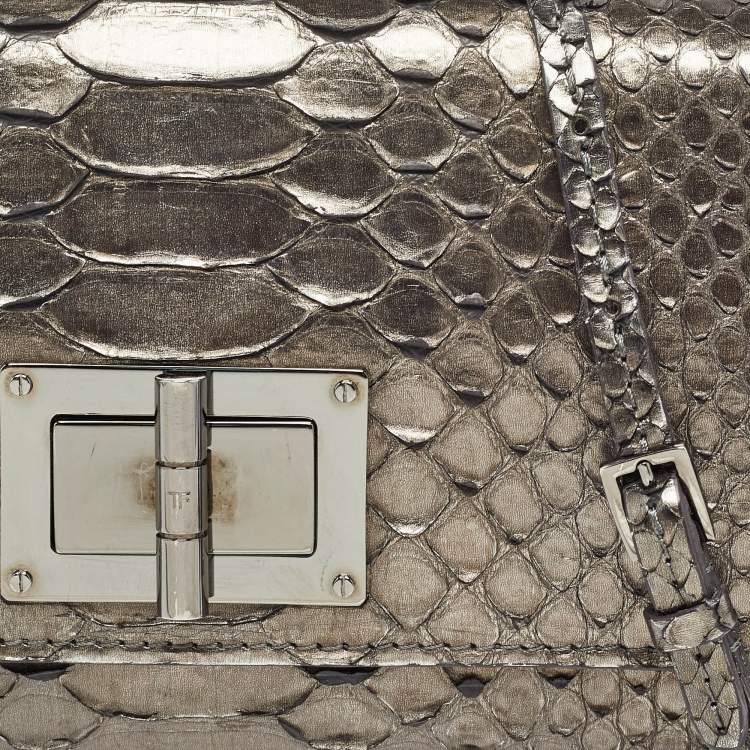 Pre Owned Tom Ford Metallic Grey Python Chain Clutch