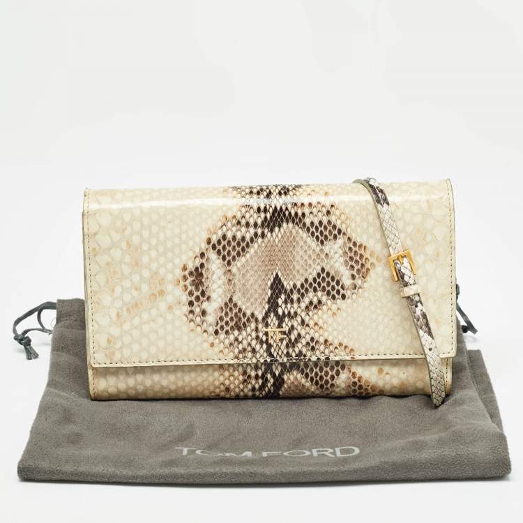 Pre Owned Tom Ford Beige Python Flap Wallet on Chain