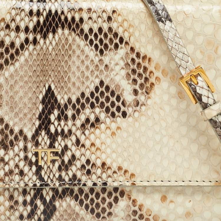 Pre Owned Tom Ford Beige Python Flap Wallet on Chain