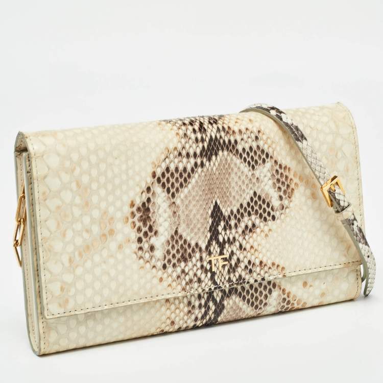 Pre Owned Tom Ford Beige Python Flap Wallet on Chain